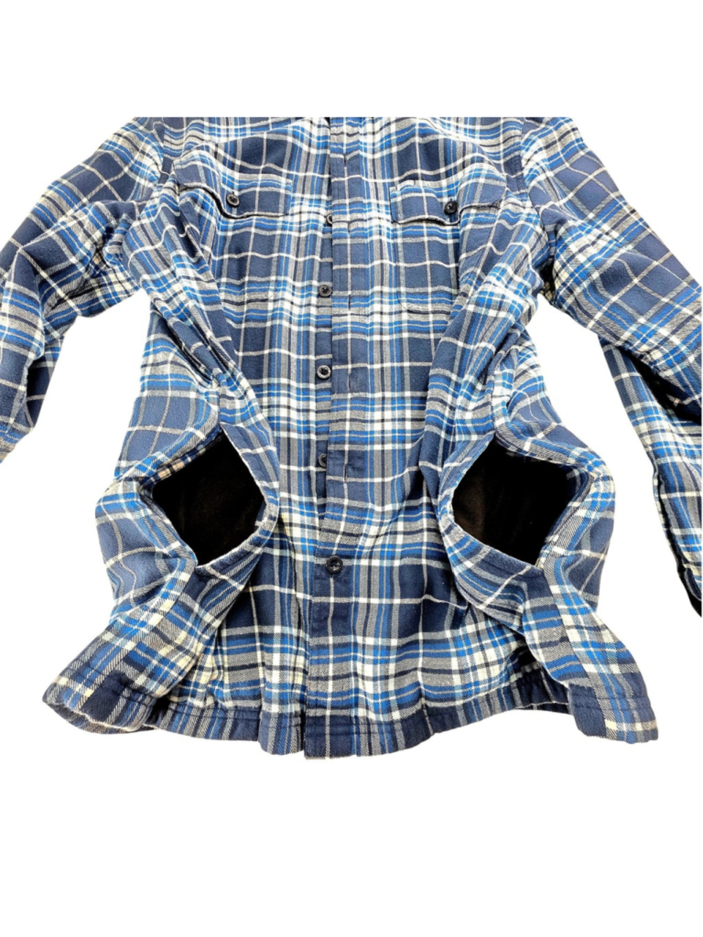 L.L.Bean Fleece Lined Flannel Shirt Jacket Mens L Blue Plaid Workwear - Picture 5 of 12